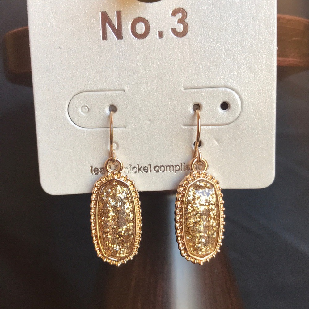 No. 3 Gold and Gold Glittered Drop Earrings
